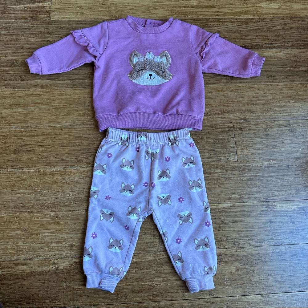 PL BABY 9 MonthRuffle Fox Sweatshirt Jogger Set